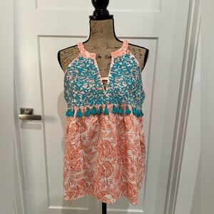 THML Orange and Teal FringeTop